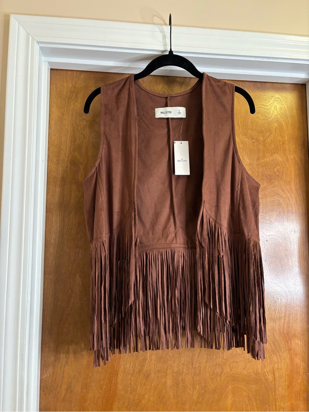 NWT Hollister Chestnut Brown Suede-Feel Fringe Vest